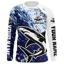 Load image into Gallery viewer, Custom Blacktip Shark Fishing Jerseys, Shark Fishing Long Sleeve Performance Shirts | Blue IPHW6298
