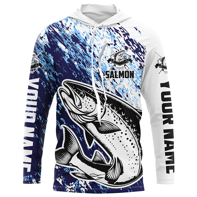 Custom Salmon Fishing Jerseys, Salmon Fishing Long Sleeve Performance Shirts | Blue IPHW6299