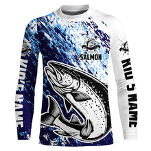 Load image into Gallery viewer, Custom Salmon Fishing Jerseys, Salmon Fishing Long Sleeve Performance Shirts | Blue IPHW6299
