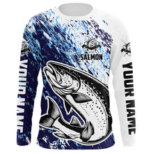 Load image into Gallery viewer, Custom Salmon Fishing Jerseys, Salmon Fishing Long Sleeve Performance Shirts | Blue IPHW6299
