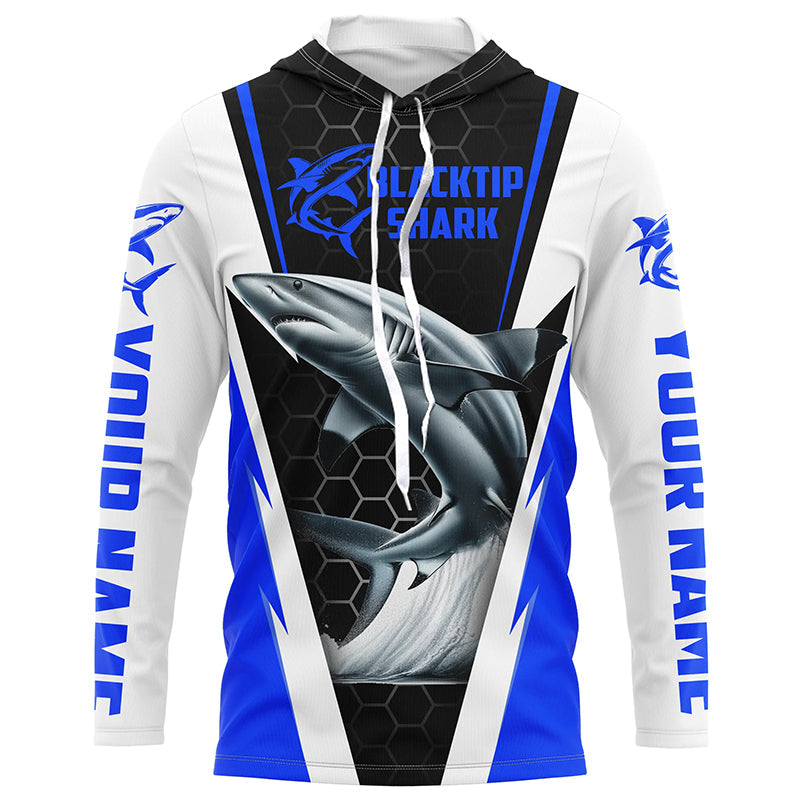 Blacktip Shark Fishing Custom Long Sleeve Performance Shirts, Shark Fishing Apparel | Blue IPHW6305