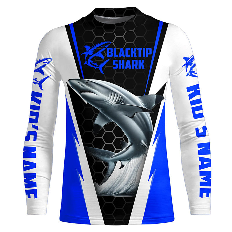 Blacktip Shark Fishing Custom Long Sleeve Performance Shirts, Shark Fishing Apparel | Blue IPHW6305