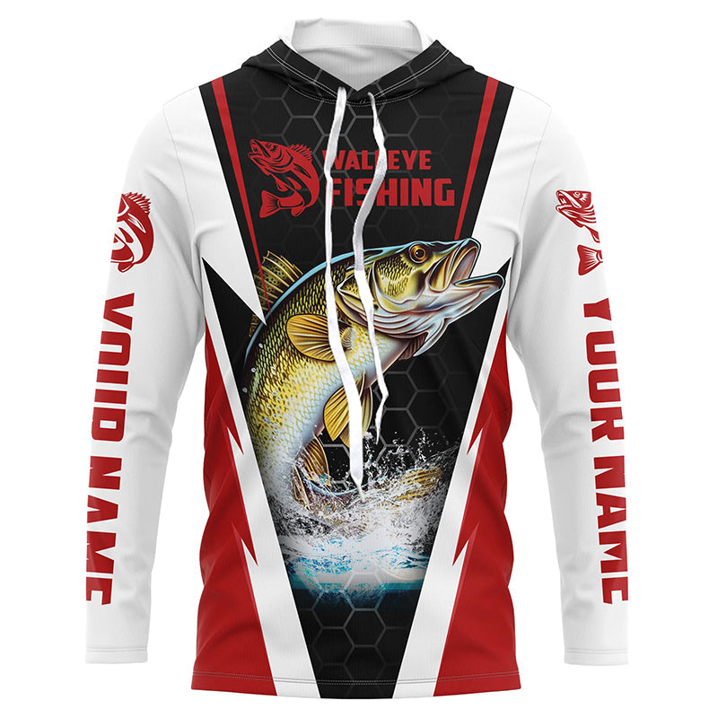 Custom Walleye Fishing Jerseys, Walleye Long Sleeve Tournament Fishing Shirts | Red IPHW5714