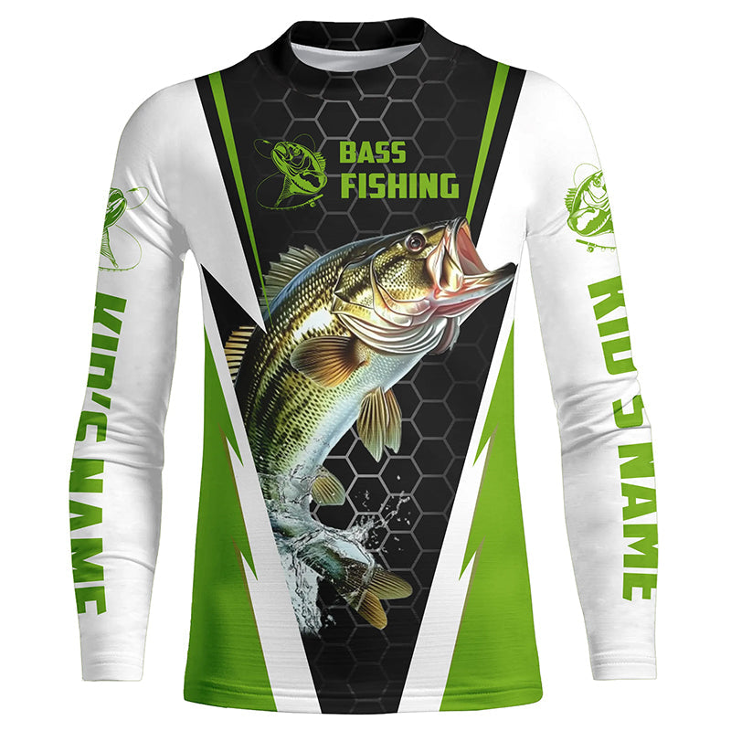 Personalized Bass Fishing Jerseys, Bass Fishing Long Sleeve Fishing Tournament Shirts | Green IPHW5727