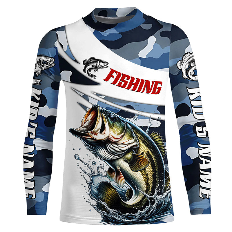 Personalized Bass Fishing Jerseys, Camo Bass Fishing Long Sleeve Tournament Shirts IPHW6309