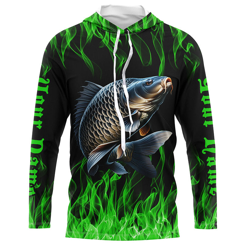 Green Flame Custom Carp Long Sleeve Tournament Fishing Shirts, Carp Uv Protection Fishing Shirt IPHW7364