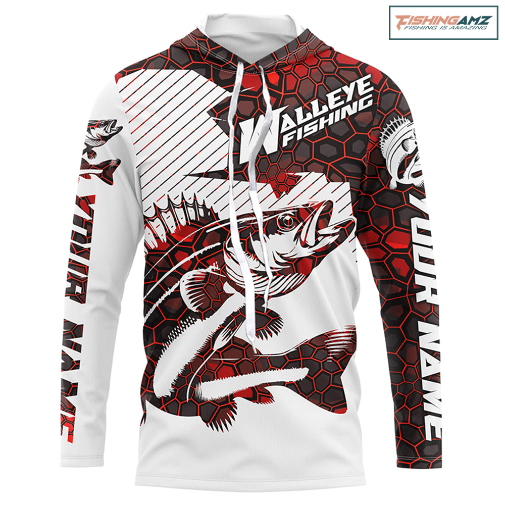 Custom Walleye Fishing Jerseys, Walleye Fishing Long Sleeve Fishing Tournament Shirts | Red Camo IPHW5732