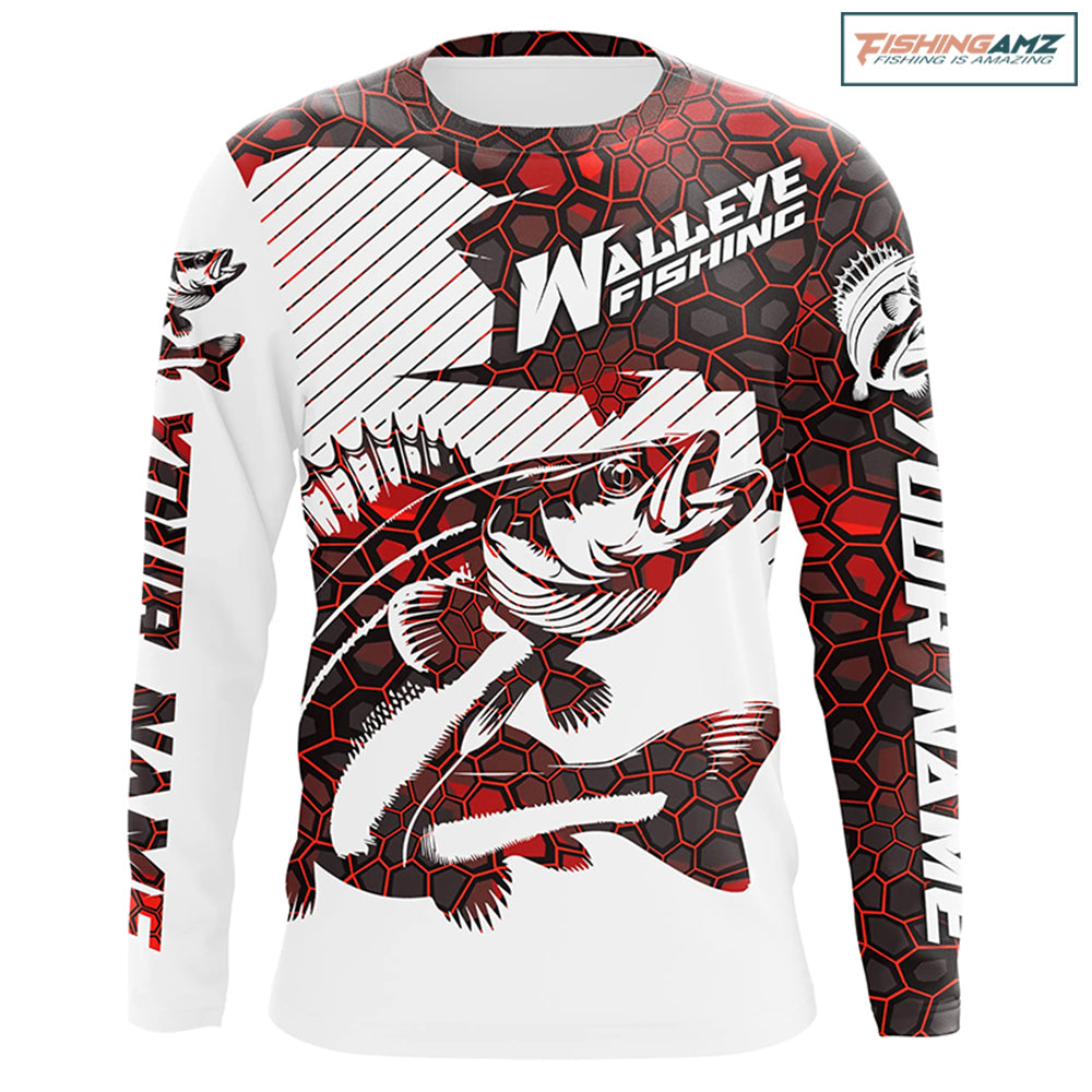 Custom Walleye Fishing Jerseys, Walleye Fishing Long Sleeve Fishing Tournament Shirts | Red Camo IPHW5732