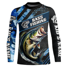 Load image into Gallery viewer, Personalized Blue Camo Bass Fishing Jerseys, Largemouth Bass Long Sleeve Tournament Fishing Shirts IPHW6329
