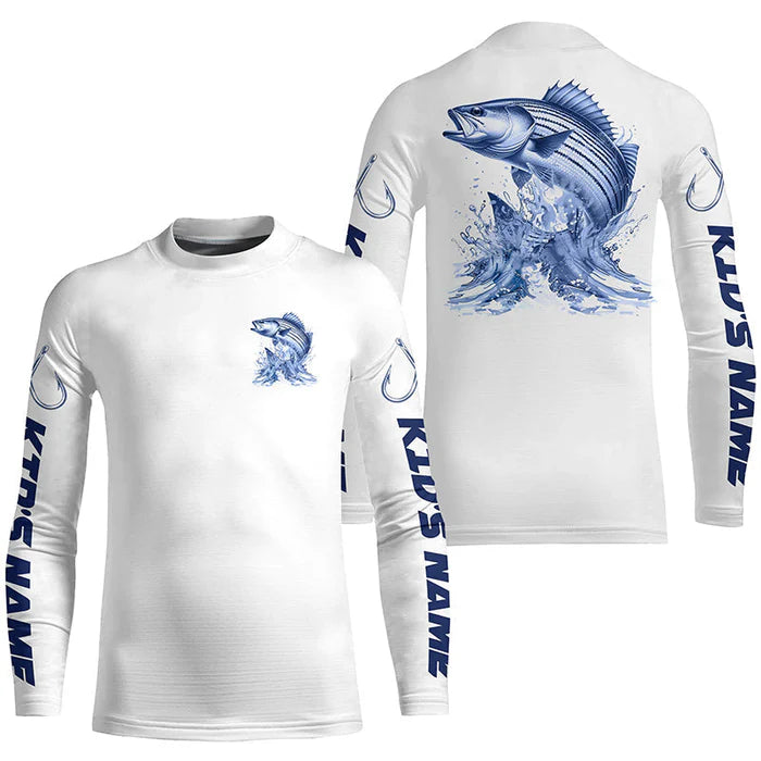 Striped Bass Kid Long Sleeve Fishing Shirts, Striper Custom Fishing Jerseys Saltwater Fishing Gifts IPHW6885
