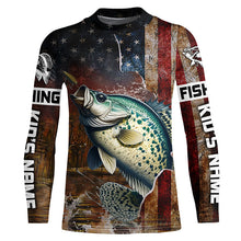 Load image into Gallery viewer, Custom Crappie Long Sleeve Fishing Shirts For Men, Patriotic Amerian Flag Crappie Fishing Shirt IPHW6889
