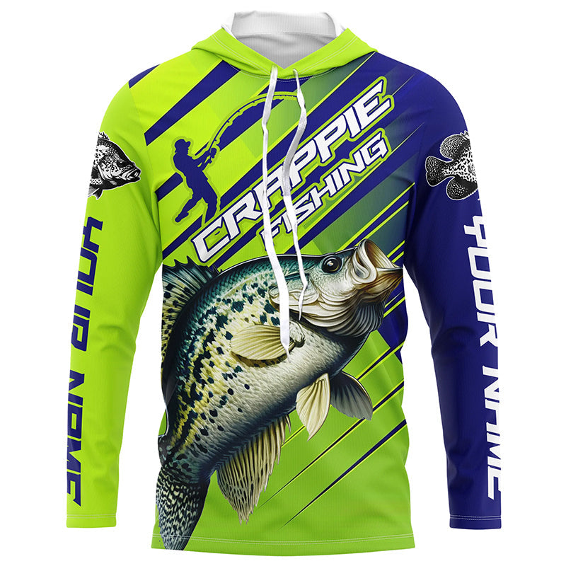 Crappie Fishing Custom Long Sleeve Tournament Shirts, Green And Blue Crappie Fishing Jerseys IPHW6894