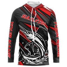 Load image into Gallery viewer, Black And Red Sailfish Fishing Jerseys, Custom Sailfish Long Sleeve Performance Fishing Shirts IPHW6899
