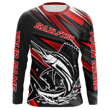 Load image into Gallery viewer, Black And Red Sailfish Fishing Jerseys, Custom Sailfish Long Sleeve Performance Fishing Shirts IPHW6899
