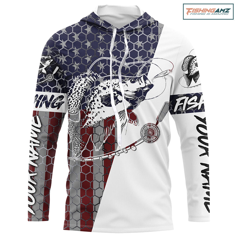 American Flag Crappie Custom Long Sleeve Fishing Shirts, Patriotic Crappie Fishing Jerseys IPHW6349
