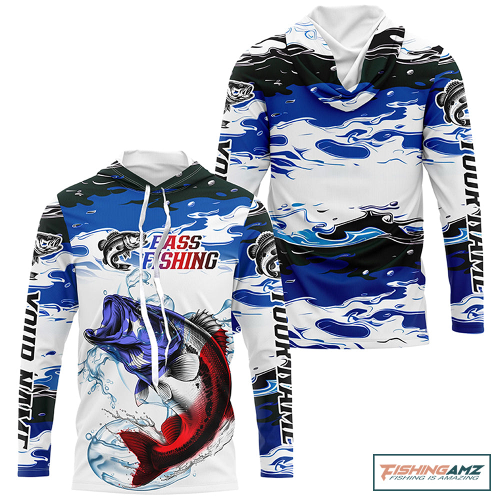 Custom Patriotic Bass Fishing Camo Jerseys, American Flag Bass Long Sleeve Fishing Shirts IPHW6051