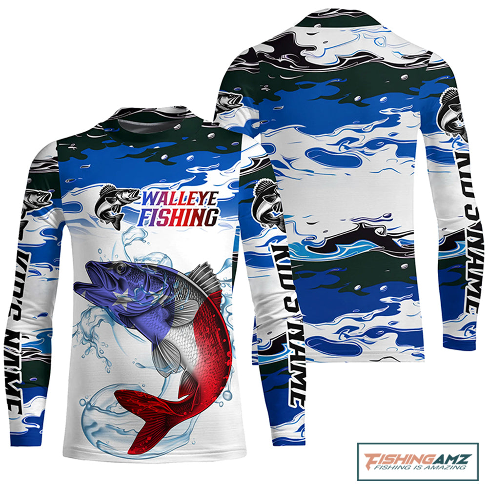 Custom Patriotic Tuna Fishing Camo Jerseys, American Flag Tuna Kid Long Sleeve Saltwater Fishing Shirts IPHW6052