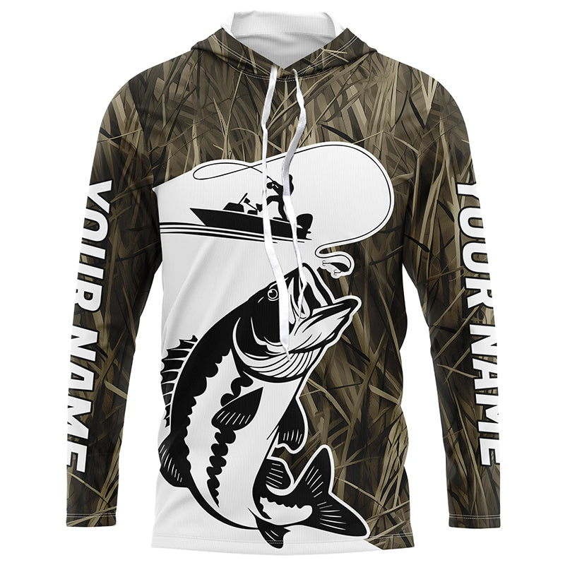 Custom Largemouth Bass Fishing Camo Long Sleeve Fishing Shirts, Bass Tournament Fishing Jerseys IPHW7419