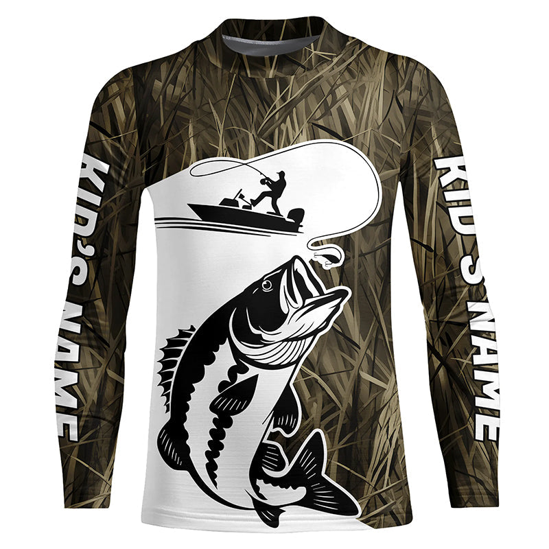 Custom Largemouth Bass Fishing Camo Long Sleeve Fishing Shirts, Bass Tournament Fishing Jerseys IPHW7419