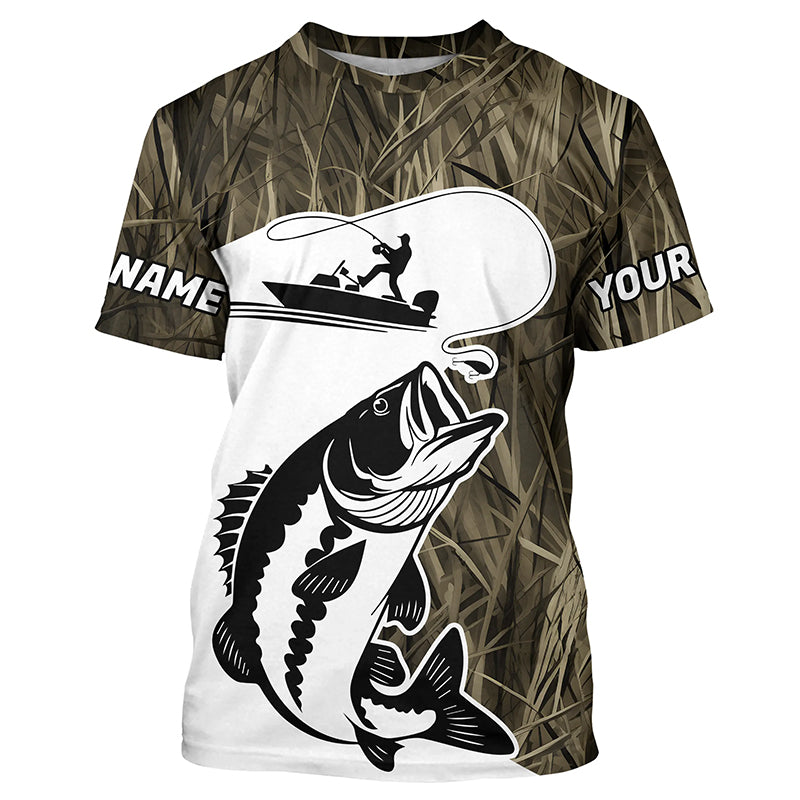 Custom Largemouth Bass Fishing Camo Long Sleeve Fishing Shirts, Bass Tournament Fishing Jerseys IPHW7419