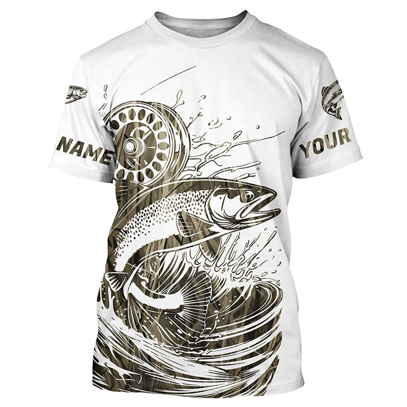 Custom Trout Fly Fishing Shirts, Grass Lake Camouflage Trout Fishing Shirt IPHW7422