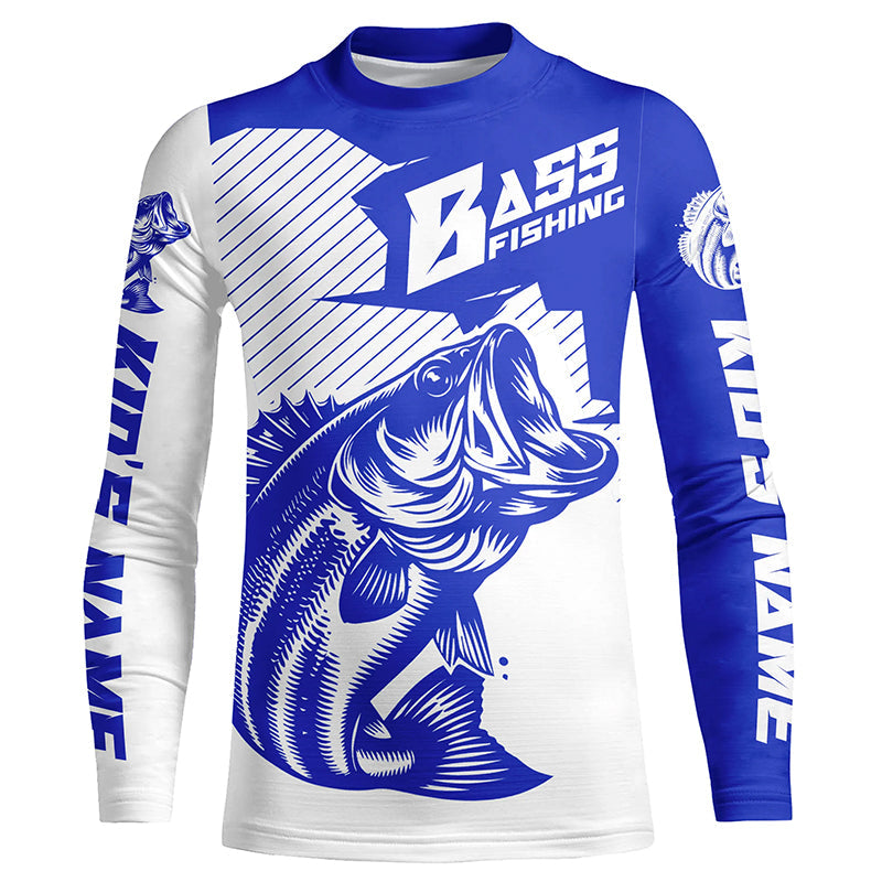 Personalized Bass Fishing Jerseys, Bass Fishing Long Sleeve Fishing Tournament Shirts | Blue IPHW5752