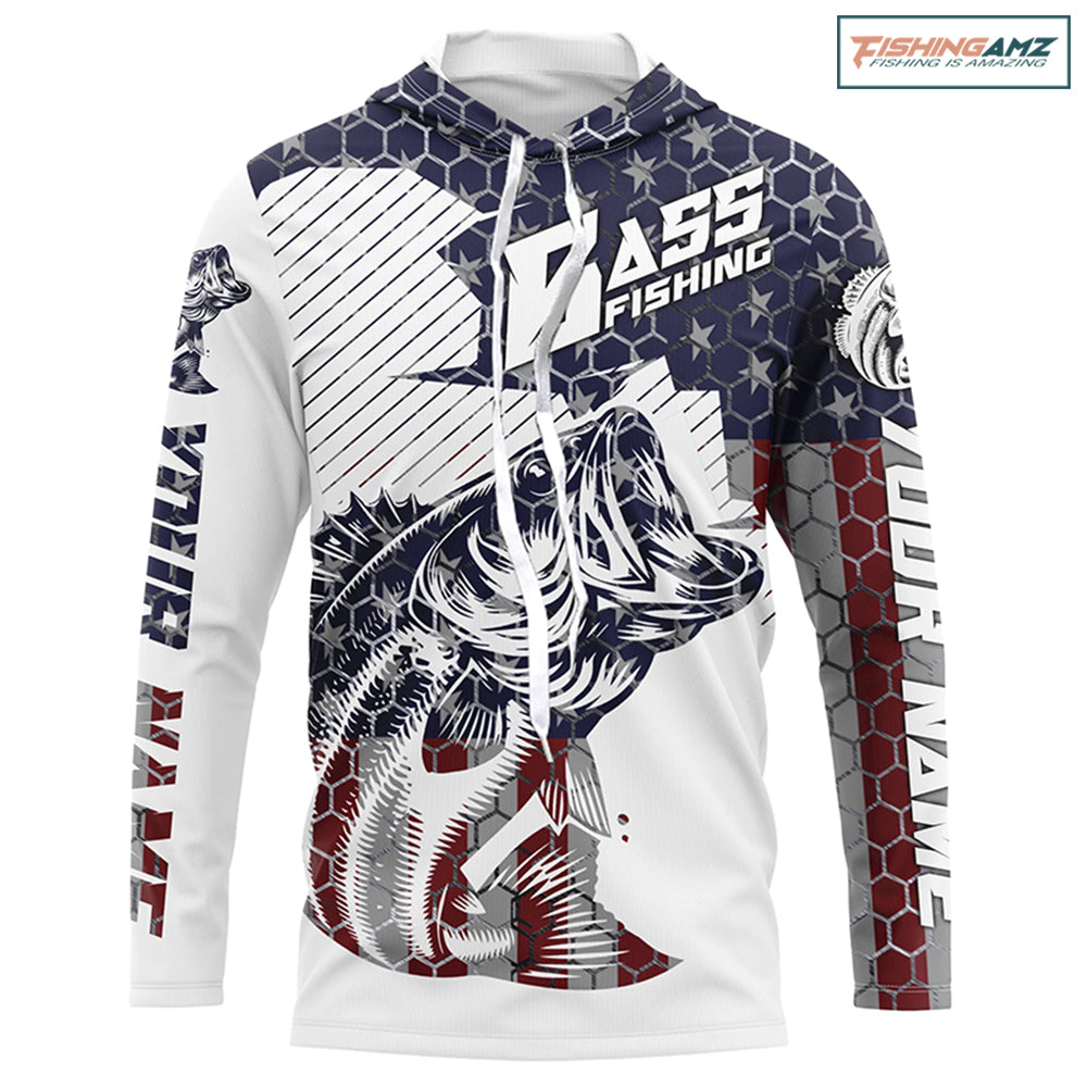 Personalized American Flag Bass Fishing Jerseys, Patriotic Bass Fishing Tournament Shirts IPHW5754