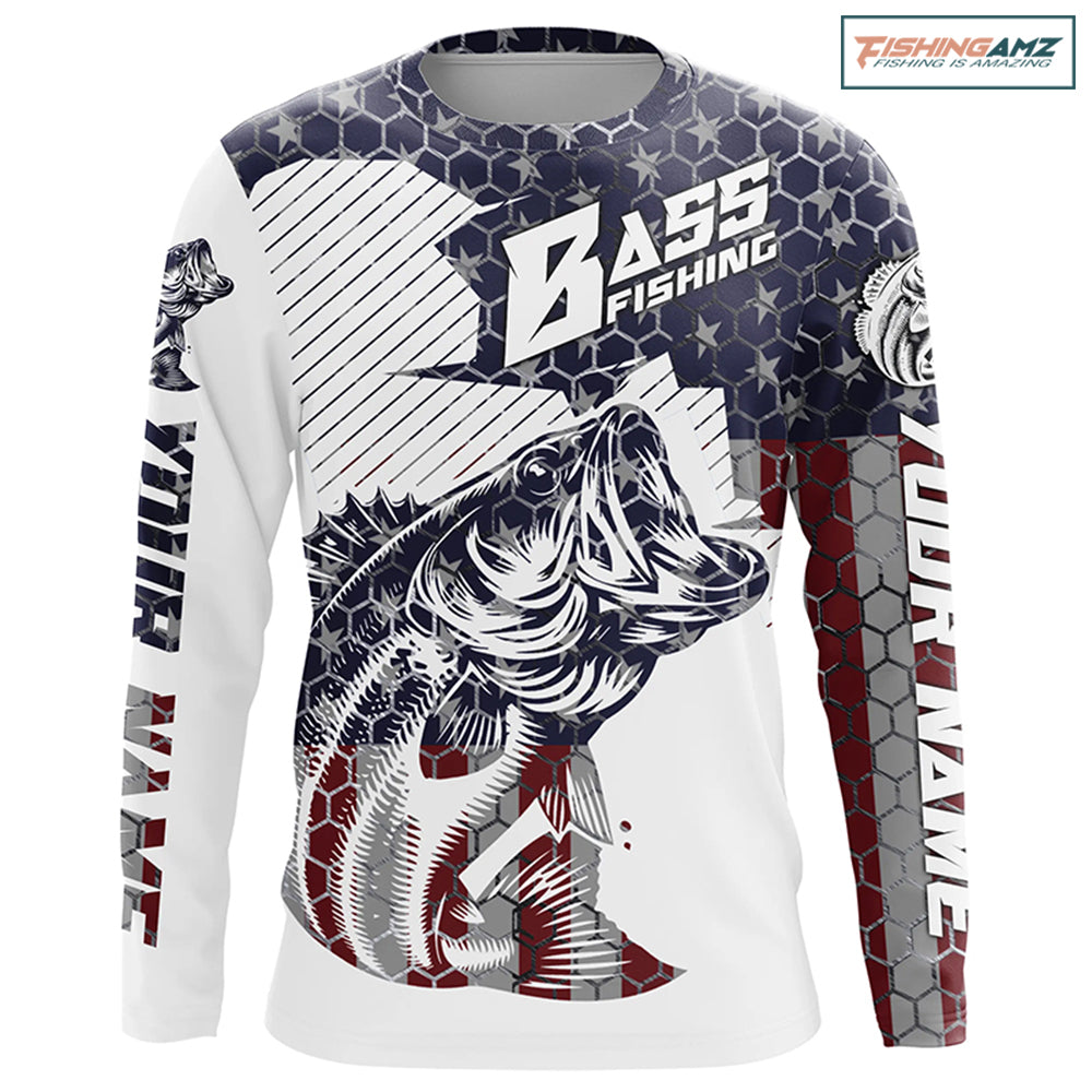 Personalized American Flag Bass Fishing Jerseys, Patriotic Bass Fishing Tournament Shirts IPHW5754