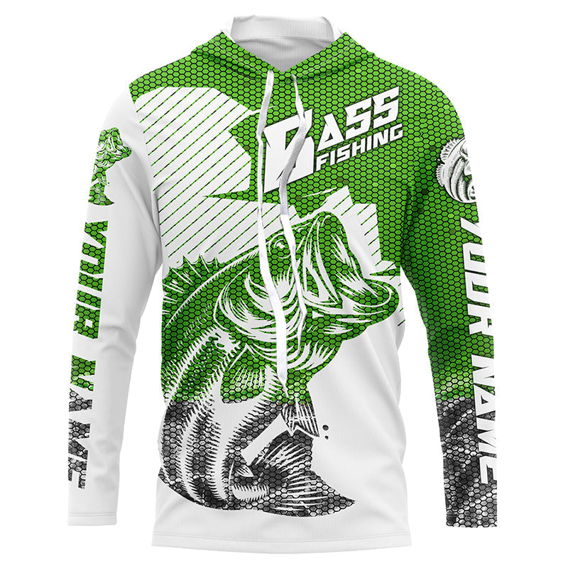 Personalized Bass Fishing Jerseys, Bass Fishing Long Sleeve Fishing Tournament Shirts | Green Camo IPHW5755