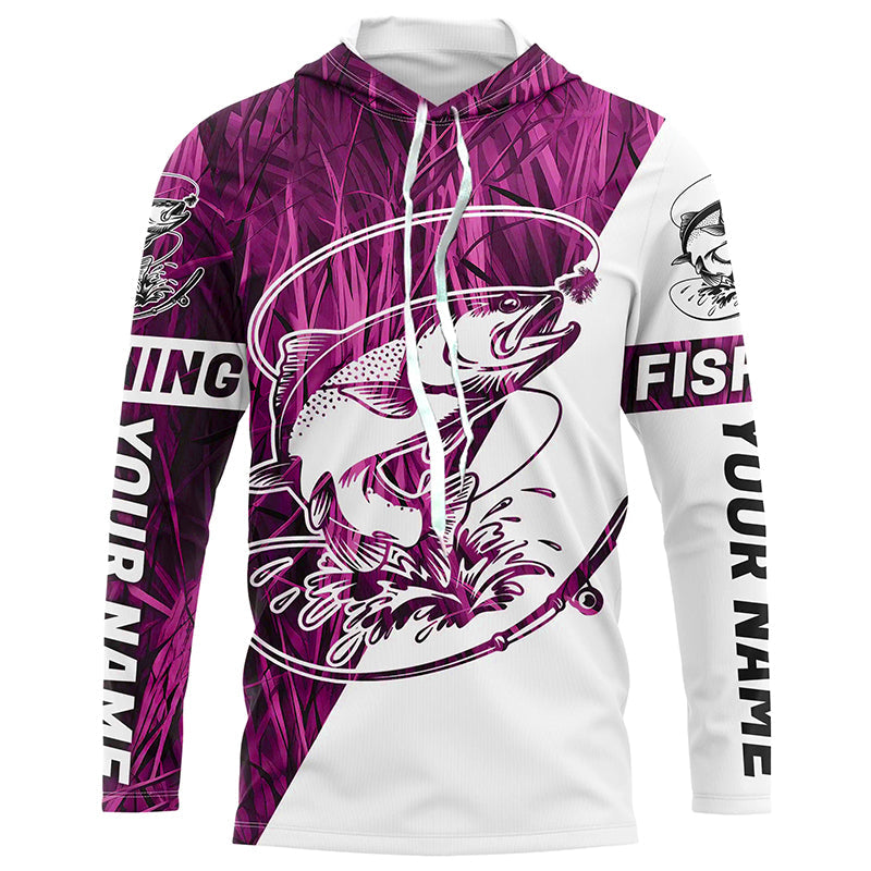 Trout Fishing Pink Camo Custom Long Sleeve Tournament Fishing Shirts, Trout Fly Fishing Shirt IPHW7441