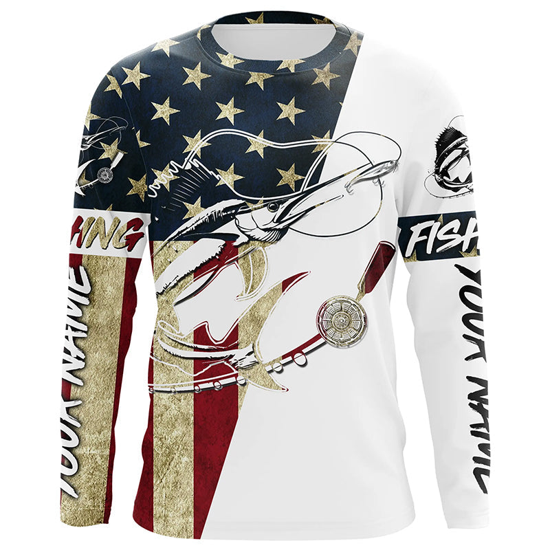 Vintage American Flag Custom Sailfish Fishing Long Sleeve Shirts, Patriotic Sailfish Fishing Jerseys IPHW6391