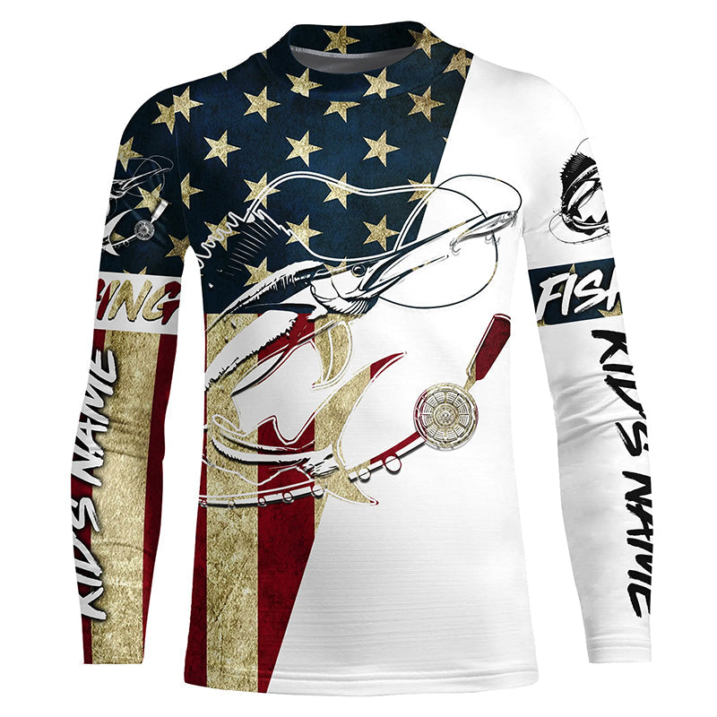 Vintage American Flag Custom Sailfish Fishing Long Sleeve Shirts, Patriotic Sailfish Fishing Jerseys IPHW6391