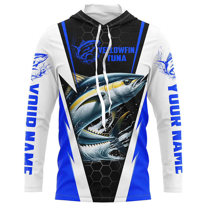 Custom Yellowfin Tuna Fishing Jerseys, Tuna Long Sleeve Performance Fishing League Shirts | Blue IPHW6400