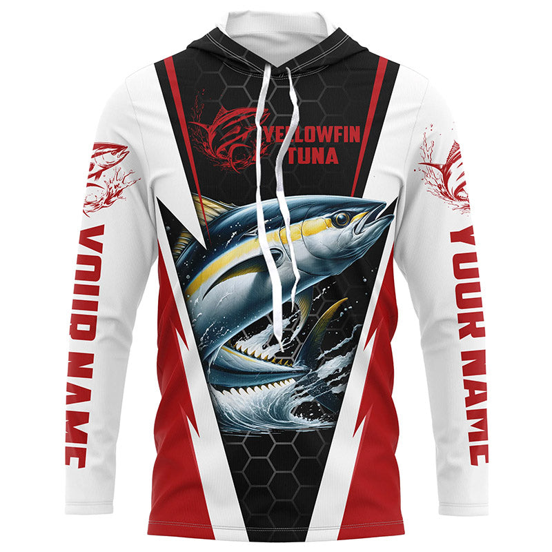 Custom Yellowfin Tuna Fishing Jerseys, Tuna Long Sleeve Performance Fishing League Shirts | Red IPHW6402