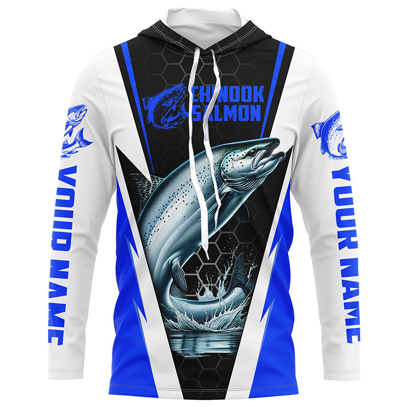 Custom Chinook King Salmon Fishing Jerseys, Salmon Long Sleeve Performance Fishing Shirts | Blue IPHW6406