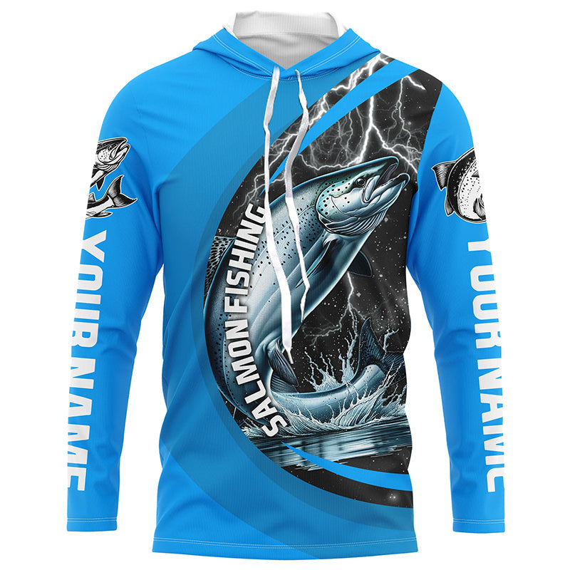 Custom Chinook Salmon Fishing Jerseys, King Salmon Fishing Long Sleeve Performance Shirt |Water Blue IPHW6423