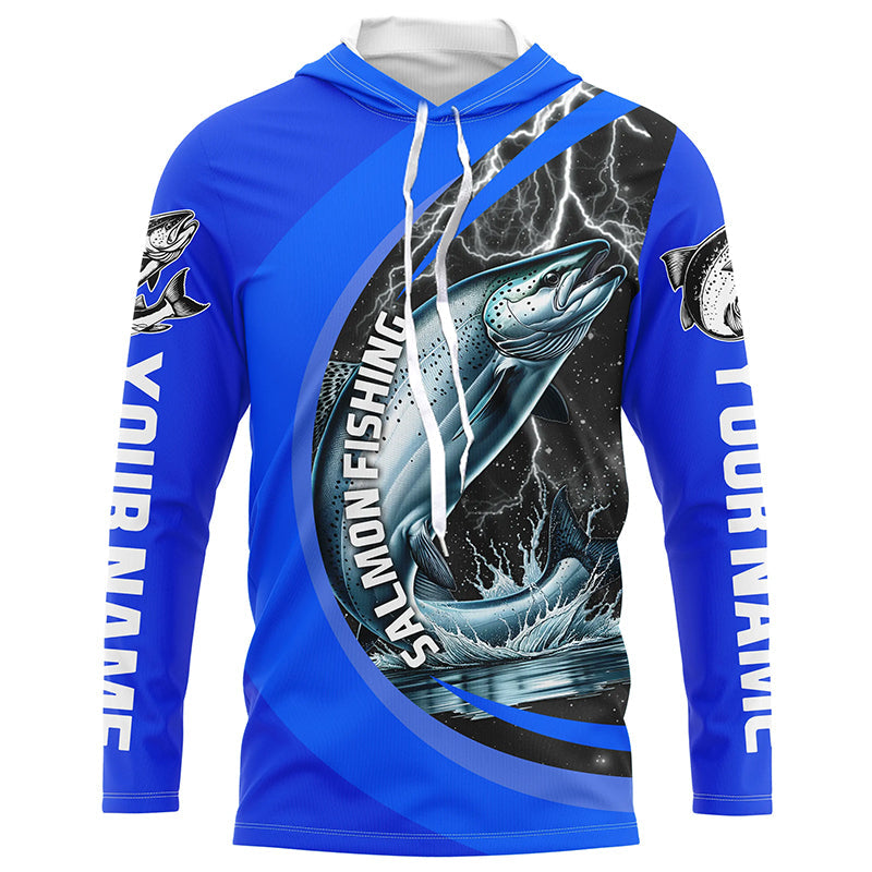 Custom Chinook Salmon Fishing Jerseys, King Salmon Fishing Long Sleeve Performance Shirt |Royal Blue IPHW6424