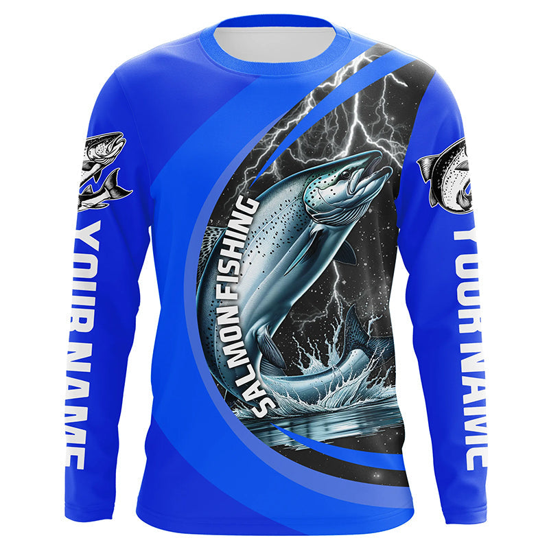 Custom Chinook Salmon Fishing Jerseys, King Salmon Fishing Long Sleeve Performance Shirt |Royal Blue IPHW6424