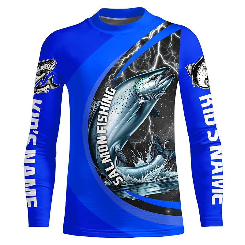 Custom Chinook Salmon Fishing Jerseys, King Salmon Fishing Long Sleeve Performance Shirt |Royal Blue IPHW6424