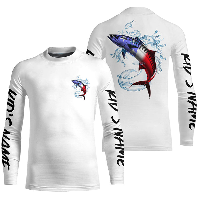 Custom American Flag King Mackerel Long Sleeve Fishing Shirts, Patriotic Kingfish Fishing Jerseys IPHW6607