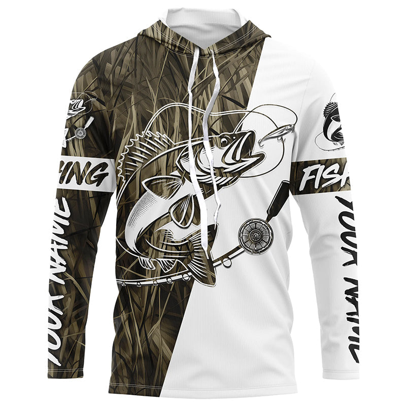 Walleye Fishing Grass Camo Custom Long Sleeve Fishing Shirts, Walleye Tournament Fishing Jerseys IPHW6060