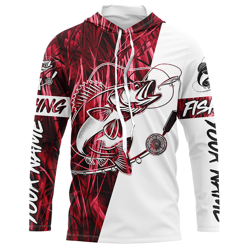 Walleye Fishing Red Camo Custom Long Sleeve Fishing Shirts, Walleye Tournament Fishing Jerseys IPHW6062