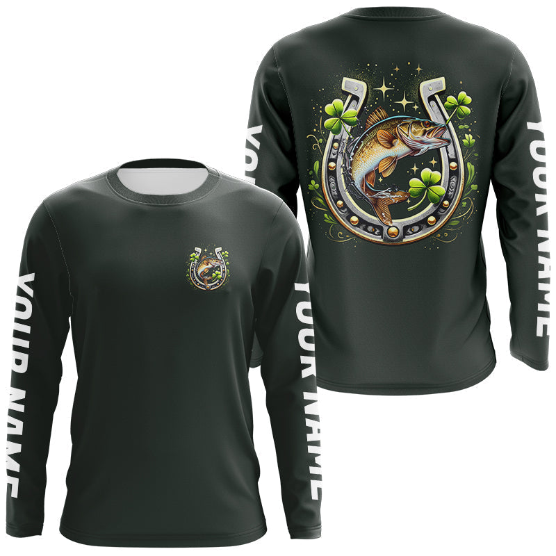 Custom St Patrick's Day Shamprock Walleye Long Sleeve Tournament Fishing Shirts IPHW8391