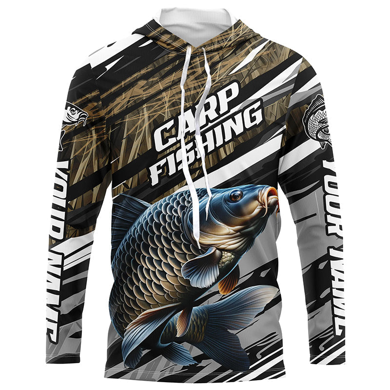 Carp Fishing Grass Camo Custom Long Sleeve Shirts, Carp Uv Fishing Jerseys IPHW6082, Long sleeves hooded UPF / XL
