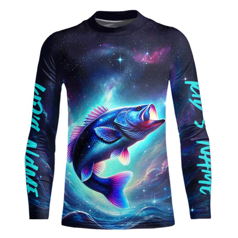 Custom Galaxy Largemouth Bass Kid Long Sleeve Performance Fishing Shirts IPHW8168