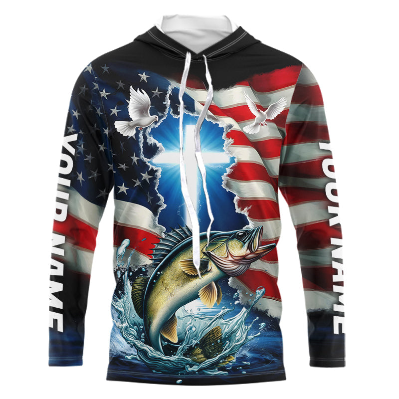 Custom Faith Walleye Patriotic Long Sleeve Hooded Tournament Fishing Shirt, US Fishing Jerseys IPHW8177