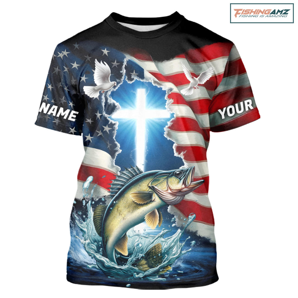 Custom Faith Walleye Patriotic Fishing T-Shirts, US Fishing Jerseys IPHW8177