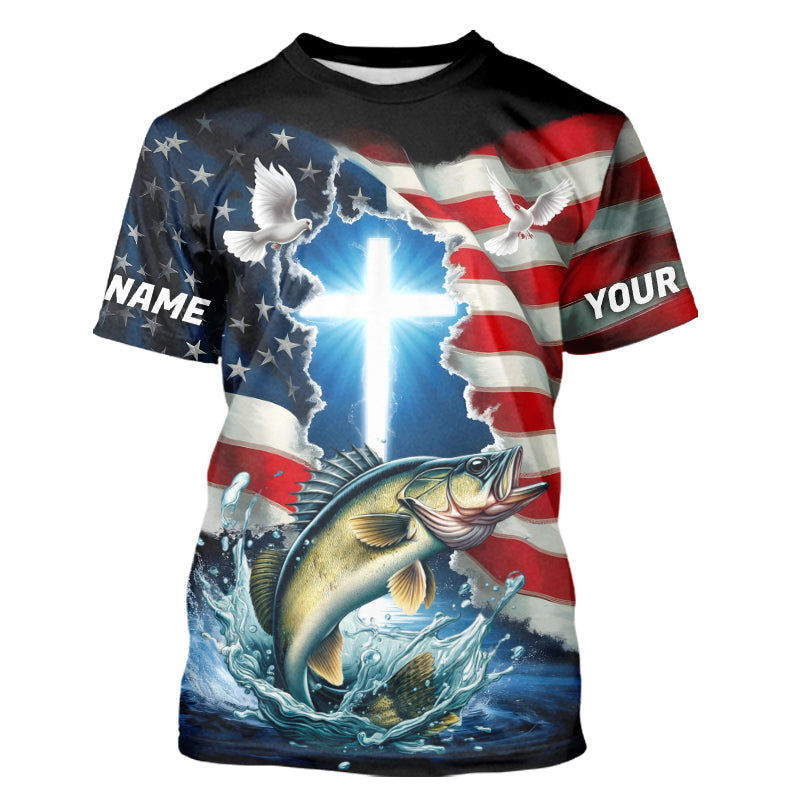 Custom Faith Walleye Patriotic Fishing T-Shirts, US Fishing Jerseys IPHW8177