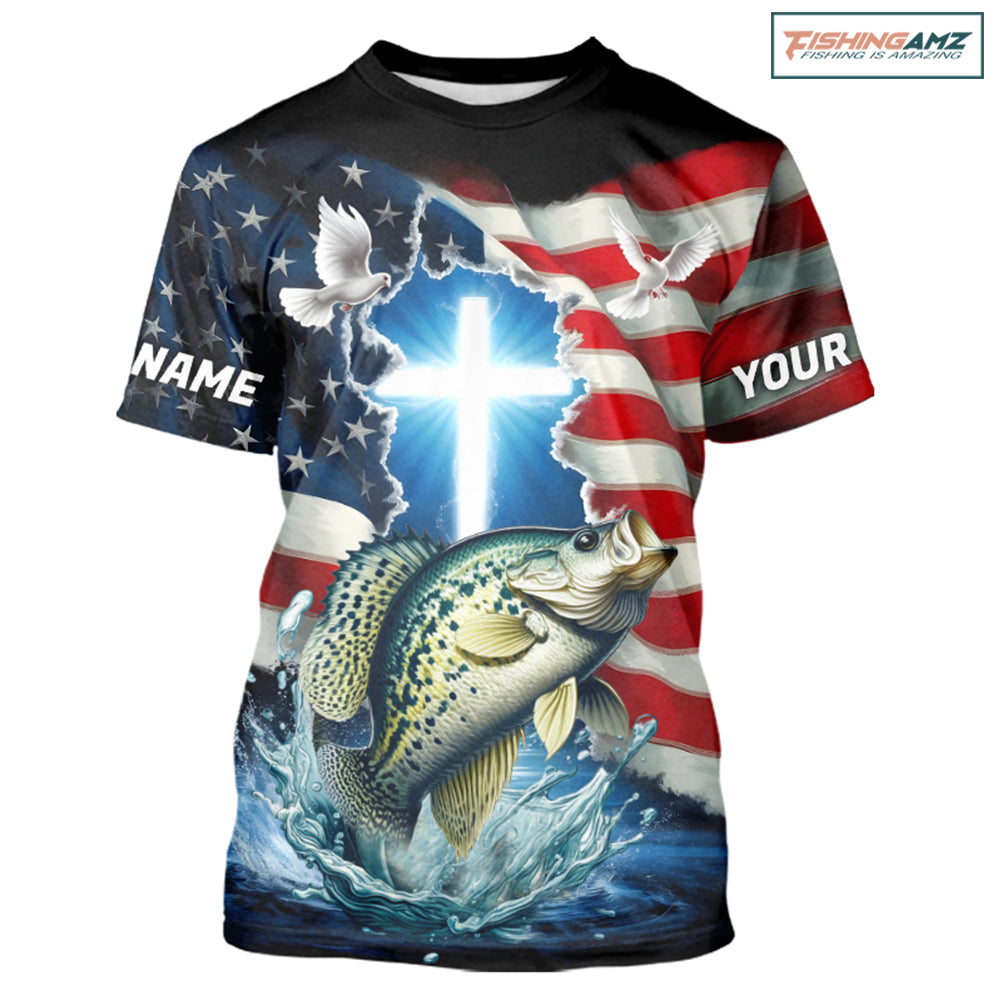 Custom Faith Crappie Patriotic Fishing T-Shirts, US Fishing Jerseys IPHW8178
