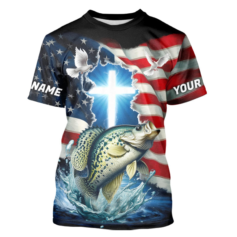 Custom Faith Crappie Patriotic Fishing T-Shirts, US Fishing Jerseys IPHW8178